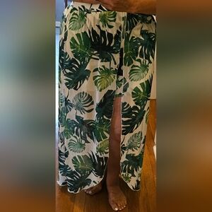 No Boundaries Green and White Tropical Leaf Jumpsuit